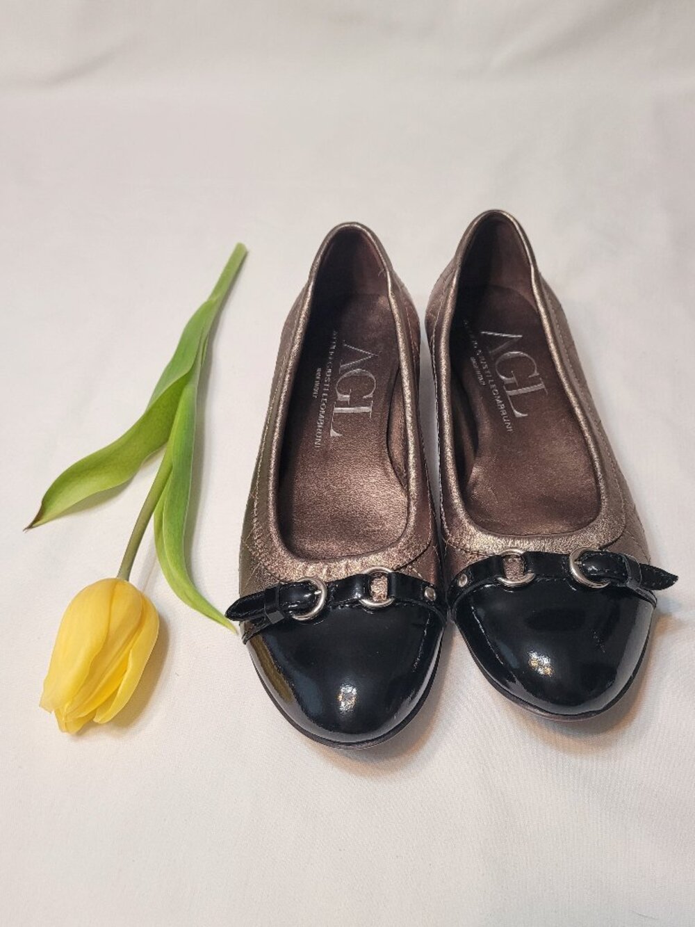 AGL Attilio Giusti Leombruni Women Monika Ballet Flats Metallic Bronze EU 38.5